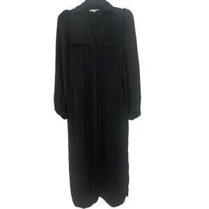 GIBSON LATIMER Black V Neck Button Down Puff Sleeve Maxi Dress Size Small
